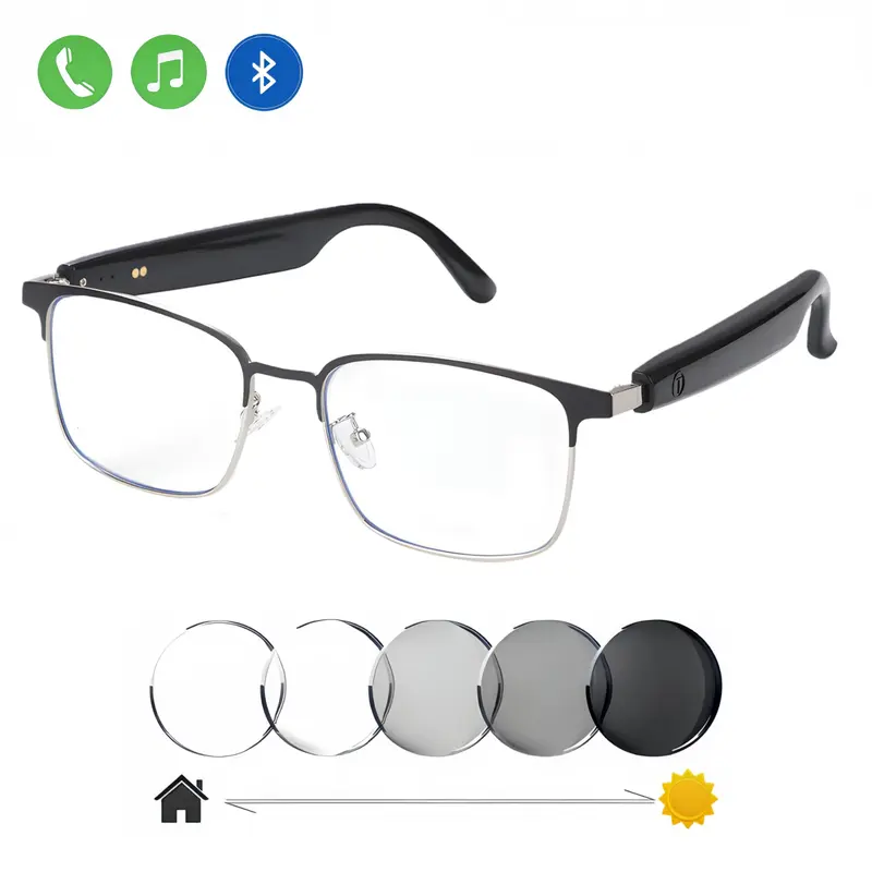 VUB Wearable Sunglasses Smart Glasses - Bluetooth Audio Digital Eyewear with Photochromic Lenses, Tech-Inspired Metal Eyeglass Frame, Speaker Smart Glasses for Music & Phone Calls