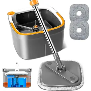 Spin Square Mop and Bucket Set M16 with 6 microfibra Replaceable Mop Pads with Self Separation Dirty and Clean Water System, Self Wringing 360° Rotating Mop-Head for Hardwood Tile Marble Floors