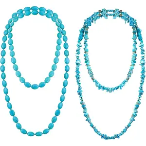 2 Pcs Turquoise Beads Necklace 47.5 Inch Long Endless Necklace Multi Strand Layer Necklace Knotted Homemade Jewelry