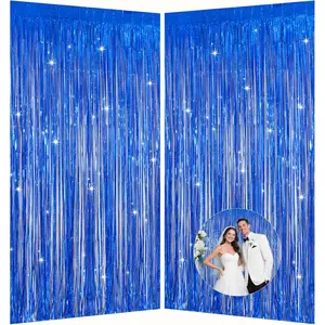 Navy Blue Foil Fringe Backdrop for Party Wall Decorations, Streamer Birthday Photoshoot Background - 3.28 x 6.56ft Tinsel Curtains for Doorway,  Shower & Wedding