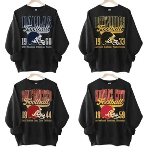 Retro All 32 Team Football Sweatshirt Black – Vintage 90s Black Crewneck, Unisex Cotton Fit, Classic Helmet Graphic Pullover, Game Day Essential