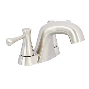 Modern Two-Handle Short Spout 3-Hole Mount Basin Faucet-4-Inch, Satin Nickel