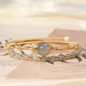 1 Count Labradorite Designer Adjustable Wire-Wrapped Double-Layer Crystal Bracelet