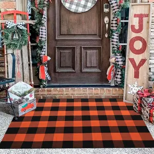 Buffalo Plaid Outdoor Rug 3x5 Ft Orange and Black Checkered Area Rug Halloween Washable Doormats Fall Indoor Outdoor Rugs for Layered Front Door Mats, Porch, Entryway, Kitchen, Farmhouse