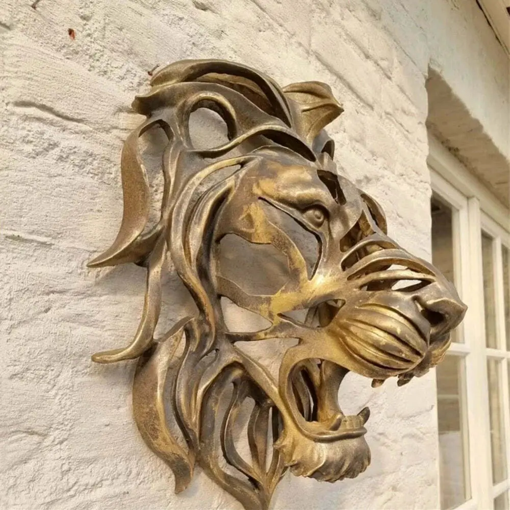 Majestic Gold Lion Head Wall Art Sculpture