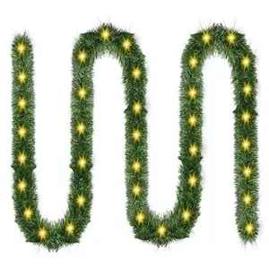 15FT Green Christmas Garland with Lights Christmas Greenery Garland with 50 Clear Incandescent Lights Xmas Garland Christmas Pine Garland for…