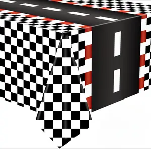 3 PCS Racing Car Plastic Tablecloths Car Theme Disposable Party Tablecloths Black Checkered Flag Table Covers Racetrack Rectangular Tablecloth for Boys Birthday Baby Shower Home Decor, 54 x 108 Inch