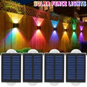Solar Fence RGB Lights Outdoor - 9 Mix Dynamic Colors Modes,Waterproof Fence Lights Solar Powered, Up & Down Lighting Solar Wall Lights Outdoor for Backyard/Garden/Patio/Garage and Wall decor
