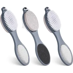 3 Pcs 4 in 1 Foot Brush for Use in Shower with Pumice Stone, Foot Rasp and Sandpaper, Foot Scrubber Brush for Feet, Dead Skin Remover for Foot Care