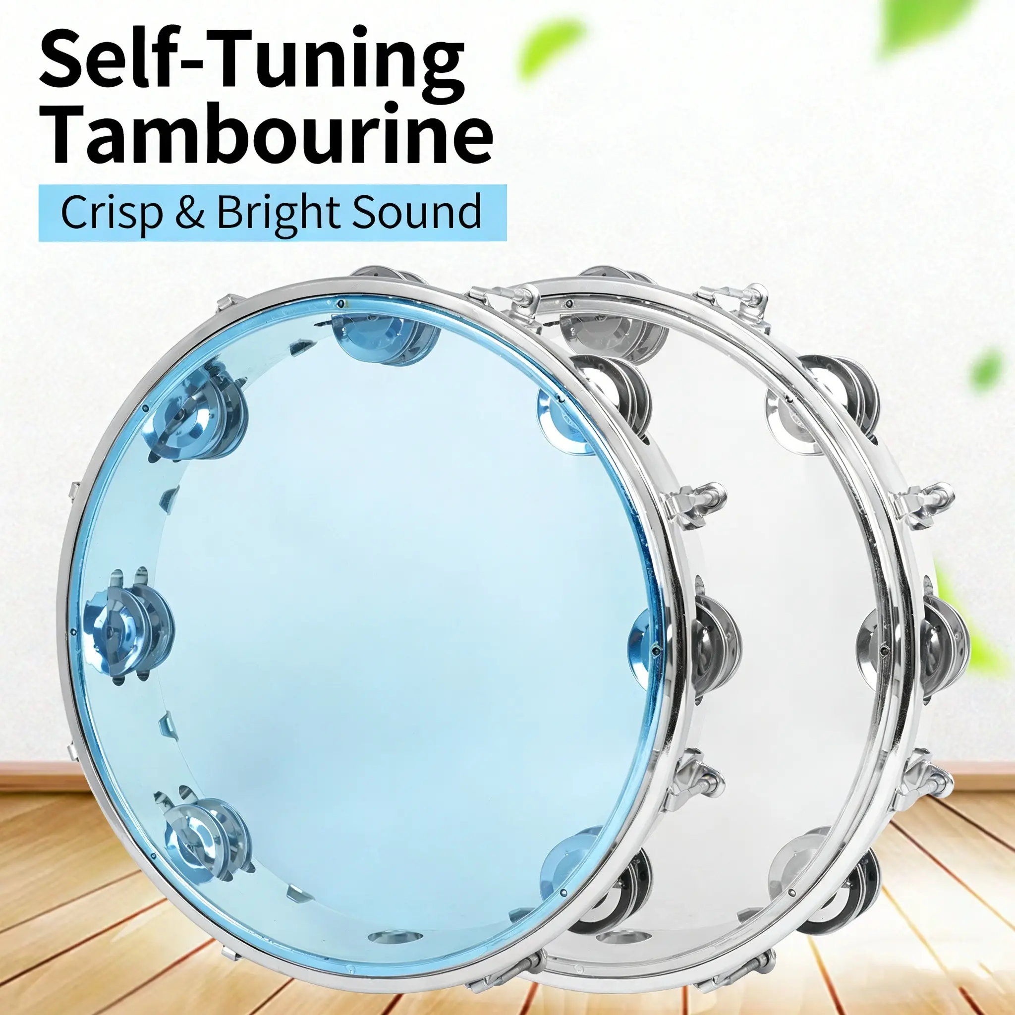 10-Inch Handheld Tambourine with Stainless Steel Ring, Self-Tuning Double-Row Percussion for Kindergarten Activity & Holiday Celebration