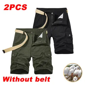 2-pack men’s pure cotton cargo shorts, multi-pocket design, belt not included, durable, breathable, skin-friendly—ideal for summer outdoor casual wear Light Gray Comfortable Sweat Slim Fit Compression Training Elastic Waist bop Comfort Black Dark Blue,sum