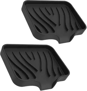 2 Pack Silicone Soap Dish with Drain, Bar Soap Holder for Shower,Bathroom and Kitchen Sink Organizer,Self Draining Waterfall Soap Tray (Black) Plastic