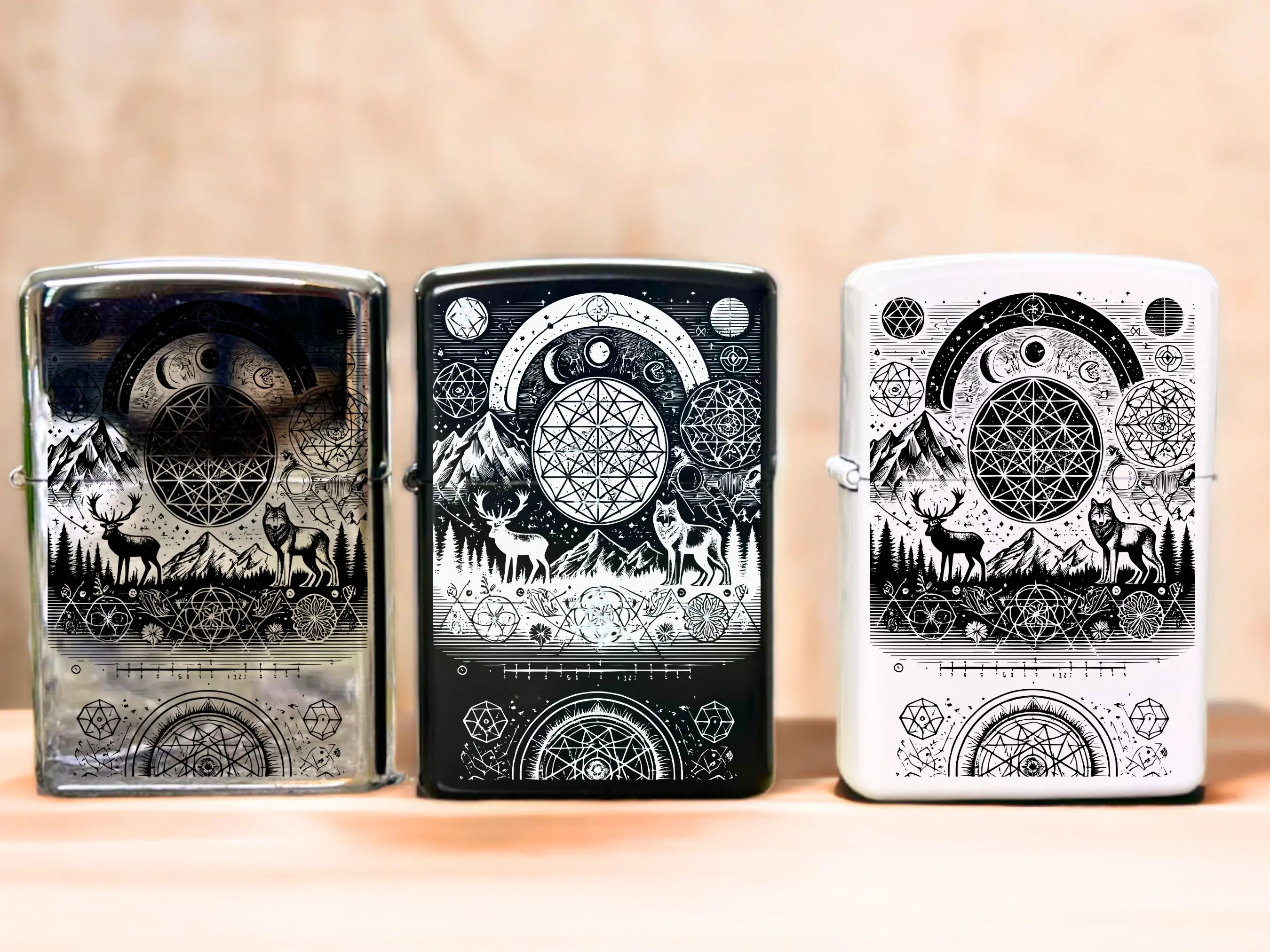Geometric Nature Engraved Lighter Case - Lighter Accessory, windproof lighter