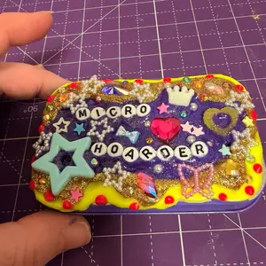 Tiny trinket storage tin: “Micro Hoarder” Hand decorated tin for your smallest treasurese