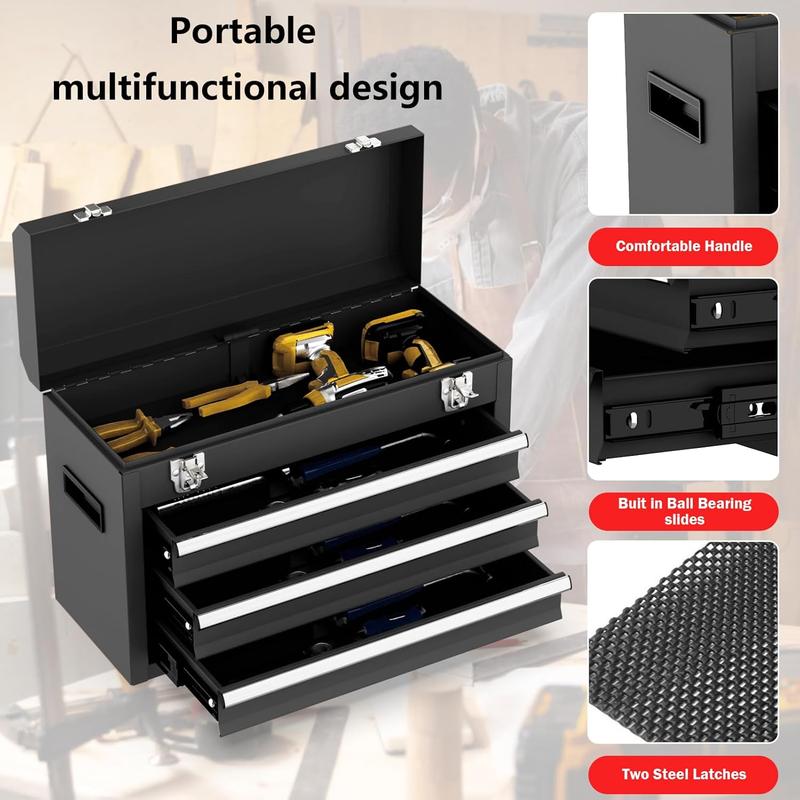 3 Drawer   Box, Portable   Box  EVC Liners and Latches Closure, Heavy Duty Steel  Chest  Ball Bearing Opening and Powder Coated Finish, Black Lockable Weed Eater Rack for Trailers Carpenter Tool Belt with Suspenders wrench metal garden pack out rolling