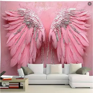polyester pink angel wing background, - perfect for living room, bedroom, office or party decoration bedroom wall art | Floral canvas | pink bedroom accessories angel chill room accessories birthday and holiday gifts, Hanging Tapestry Flower Decorative
