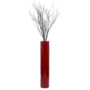 212 MAIN Large Cylinder Standing Bamboo Floor Vase - 30x7 in Dia, Red Modern Nature-Designed Home Decor Ornaments for Room Display, Design