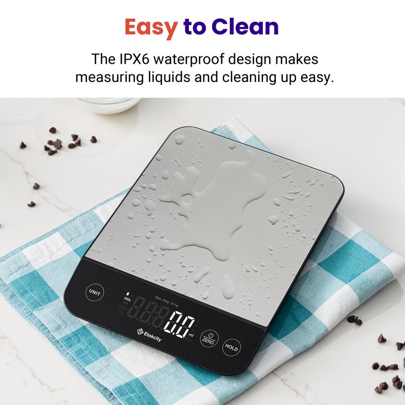 Etekcity Food Kitchen Scale 22lb, Digital Grams and Oz for Weight Loss, Baking and Cooking, 0.05oz/1g, Waterproof, Rechargeable, 304 Stainless Steel