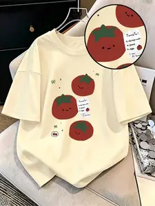 Comfort Colors Cute Tomato Graphic Tee, Smiling Tomato Shirt, Oversized Kawaii Food T Shirt, Summer Streetwear Top