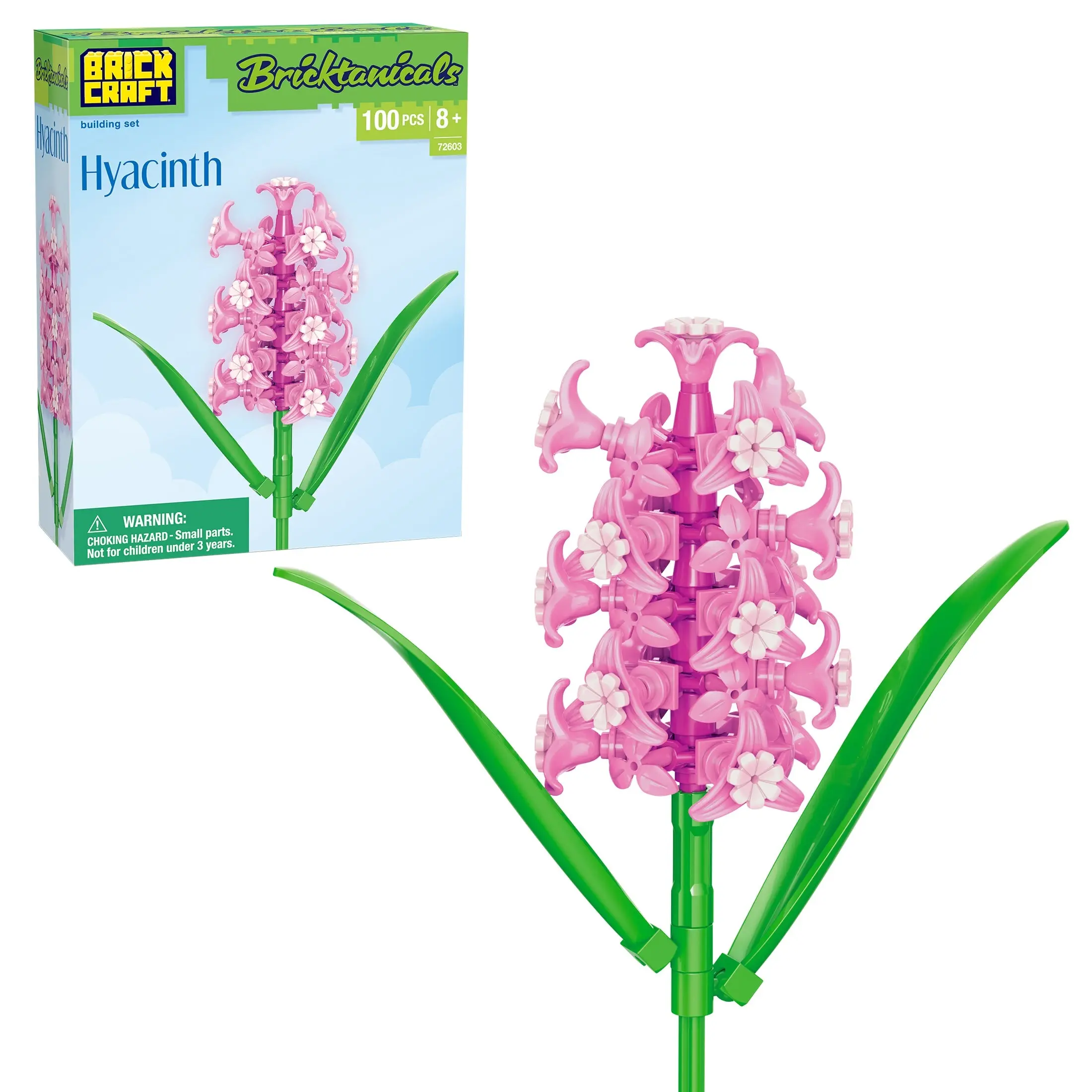 Brickcraft Bricktanicals Hyacinth Building Set, 100-Piece Buildable Pink Flower with Bendable Stem for Teens & Adults 8+