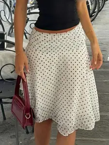 1 Piece Polka Dot Irregular Midi Skirt, Vintage High Waist Flowy A-Line Skirt Womenswear Bottom