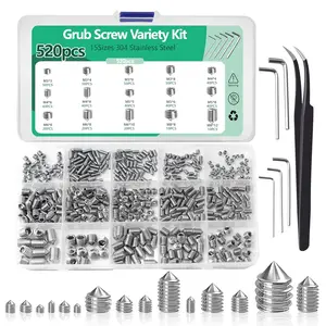 520 count Set Screw Assortment Kit,Metric Allen Socket Set Screws,(M3-M8) Screw Assortment,Durable 304 Stainless Steel,Hex  Socket Set with 5 Hex Wrenches for Fixtures,Knobs,GS1