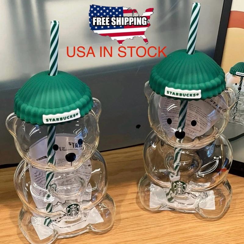 Starbucks 2025 Bearista Bear Glass Jar Cold Cup Tumbler with Straw Holiday Christmas Edition Adorable Bearista Bear Design for Iced Coffee Tea Soda