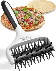 Pizza Dough Docker Pastry Roller with Spikes Pizza Making Accessories that Prevent Dough from Blistering, Black