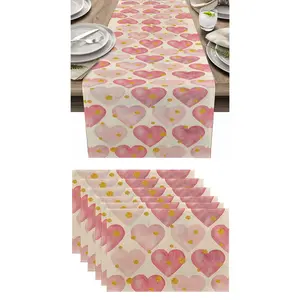 7-Piece Love Valentine Table Runner, Pillow, Placemat Set, Seasonal Anniversary Kitchen Dining Room Decor