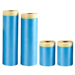 4 Packs Car Pre-Taped Masking Film for Automotive Painting 49 Feet Plastic Sheeting Roll Automotive Painters Masking Tape Film Sheeting Cover for Walls Trim Appliance Furniture Windows