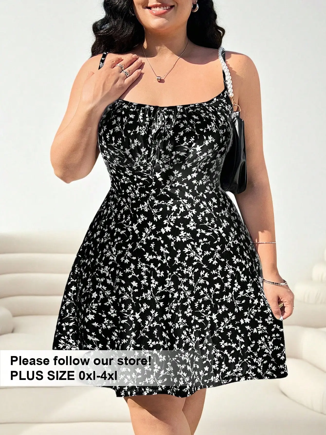 Solflare Plus Size White & Black Floral Spaghetti Strap Corset Dress – Summer Boho Beach Sundress