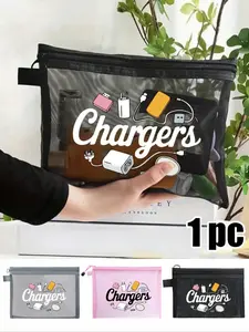 Multi Colored Mesh Bag Printed With A Creative Pattern Of Charging Cable Theme, Data Cable Storage, Charger Storage Bag, Zippered To Prevent Dropping, Lightweight, Large Capacity, Multifunctional, Portable Storage Organizer, Organizational Zipper Storage