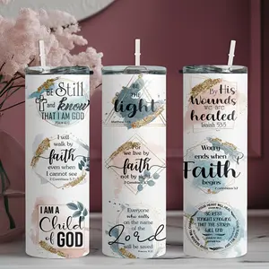 1pc 20oz stainless steel water bottle, Leakproof Insulated Tumbler, printed with Bible verse decorative pattern design, suitable for fitness, travel, driving and daily use at home. A great gift for family and friends, Vacuum Insulated Cup, Drinkware