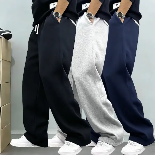 Men's winter velvet warm loose sports trousers, waist drawstring, side pockets | elastic belt, fashionable elastic fabric, casual sports pants, thermal sweatpants, sports flat pants, machine washable,, Athleisure Style