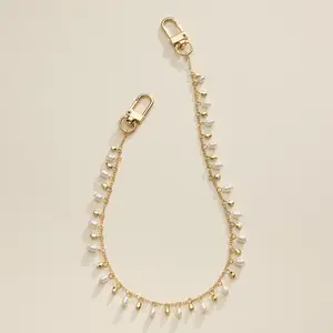Elegant Gold Chain Bag Strap with Pearl Accents Chic Handbag Accessory