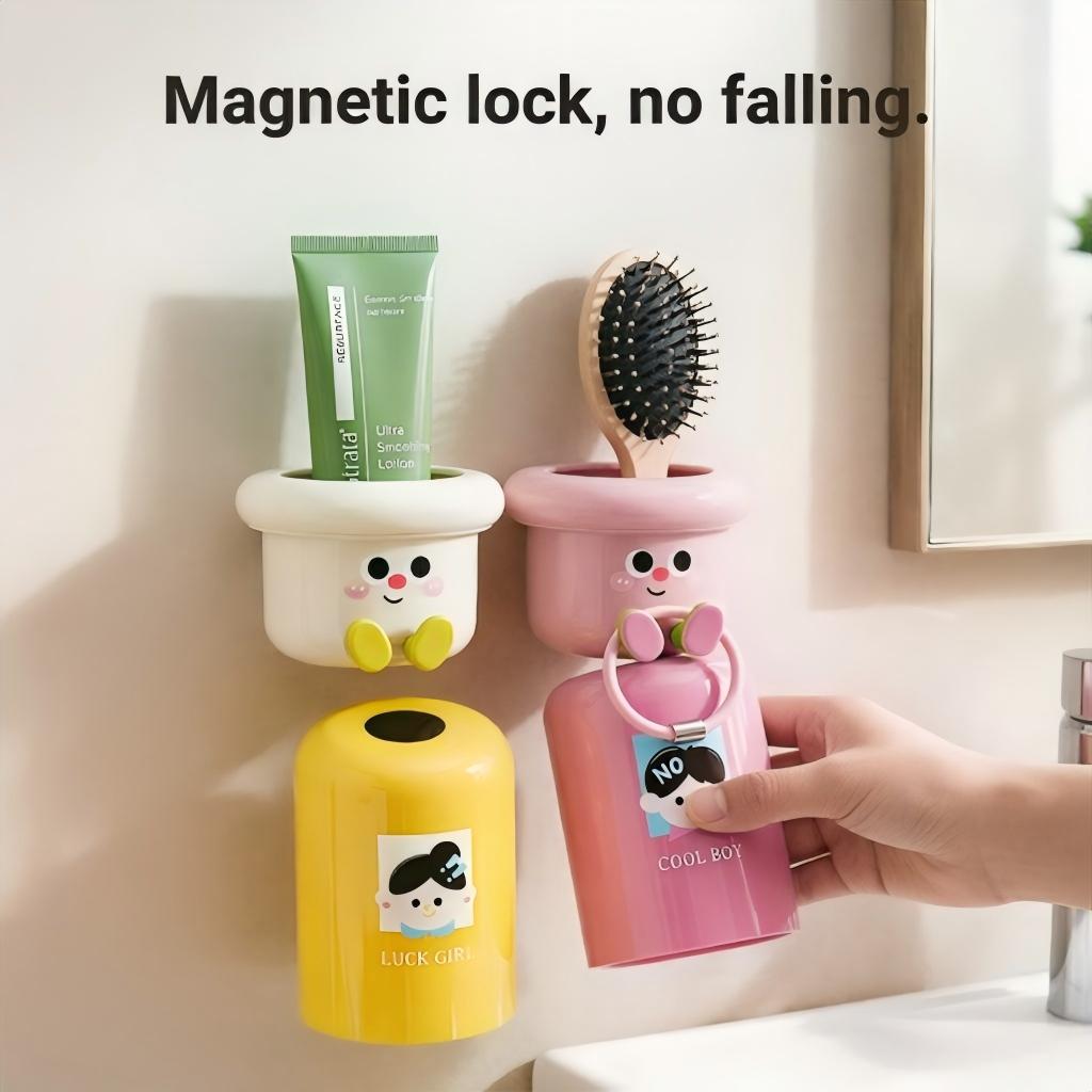 Toothbrush Holder — Featuring Magnetic,Inverted Rinse Cups | No-Drill,Wall-Mounted Bathroom Organizer for Toiletries | An Essential Storage Solution for Homes & Dorms | The Perfect Back-to-School Gift