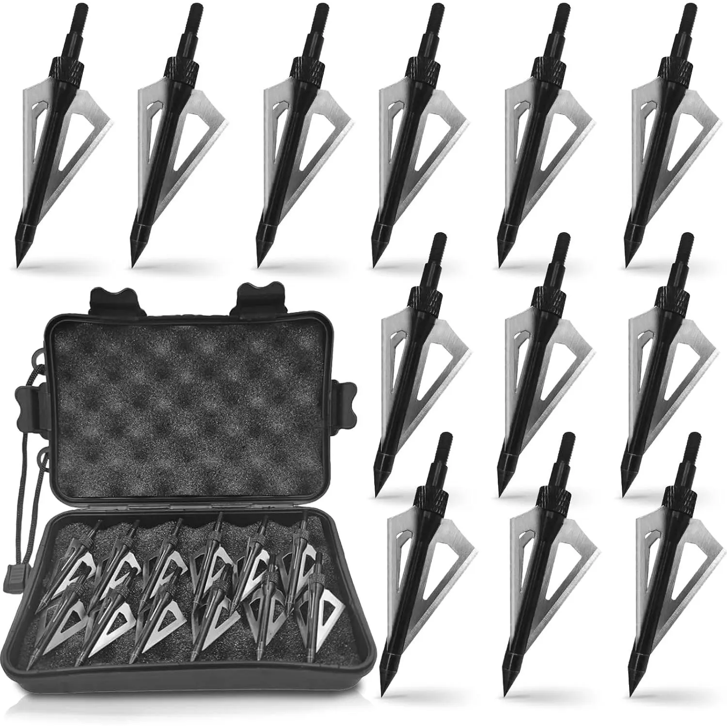 100-Grain Screw-In 3-Blade Archery Hunting Arrow Heads Set, Black Outdoor Archery Equipment Compatible with Compound Bows, Crossbows, Arrow Set