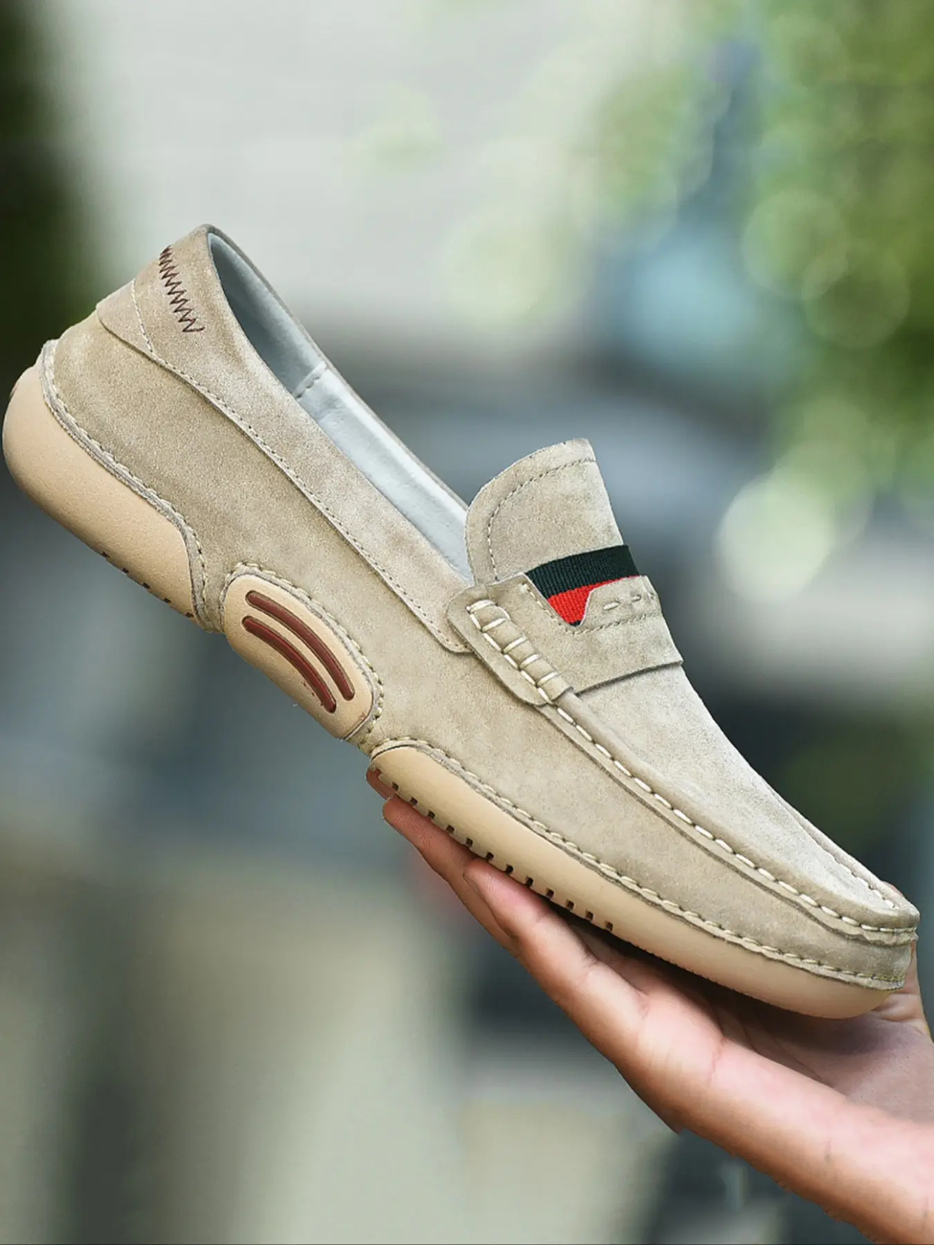 Men's Handmade Low-Top Flat Loafers, Slip On Footwear, Lightweight Slip-On Casual Shoes, Breathable Comfortable Non-Slip Rubber Sole, All Seasons Daily Wear