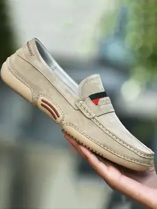 Men's Handmade Low-Top Flat Loafers, Lightweight Slip-On Casual Shoes, Breathable Comfortable Non-Slip Rubber Sole, All Seasons Daily Wear