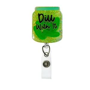 Dill with It Pickle Jar Badge Reel - Funny Retractable ID Holder | Cute Pun Badge Clip for Nurses, Teachers, Office & Healthcare Workers | Unique Pickle Lover Gift, Work Accessory