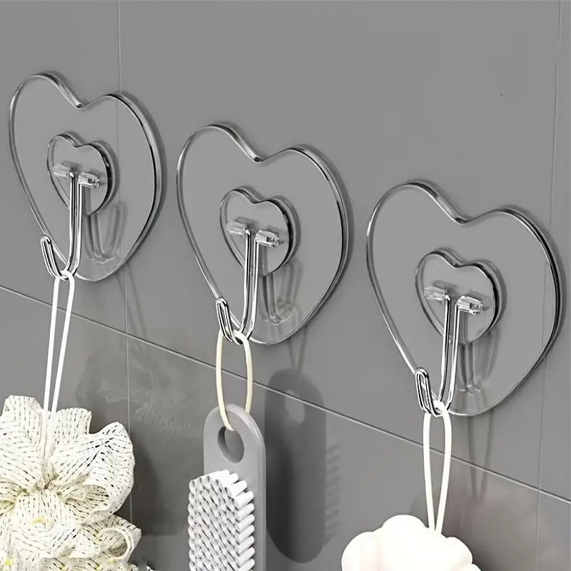 Heart Shaped Wall Mounted Hook, 15pcs Rustproof Stainless Steel Wall Hook, Reusable Hook for Hanging Towel, Clothes & Key, Bathroom Accessories