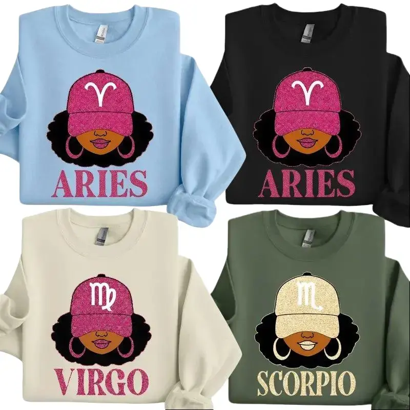 All 12 Zodiac Queen Graphic Sweatshirt – Aries Virgo Scorpio Astrology Crewneck, Black Girl Magic Zodiac Shirt, Trendy Horoscope Gift for Her