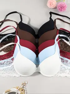 5-piece pack Women's Daily Wear Bralette with Steel Ring and Adjustable Straps, Thin Lining, Side Lace Details, Casual Style, All Seasons  Push-up bra, soft and comfortable bra, women's underwear.