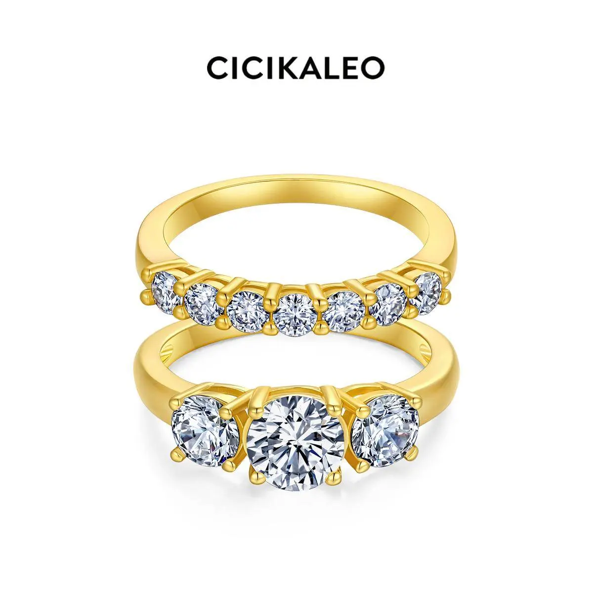 CICIKALEO 1CT Moissanite Rings for Women 3-Stone Stackable Sets Lab-Created 18K Gold Plated Wedding Band Engagement Promise Gift for Her R1 #Summervibes