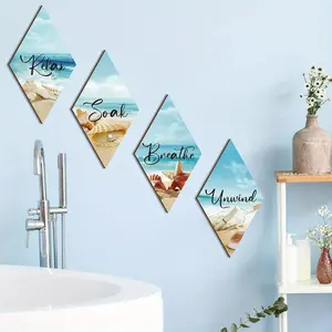 Summer Theme Beach Shells Pattern Wooden Hanging Sign, 4 Counts/set Relax Unwind Soak Breathe Wall Decor, Wall Art for Home Living Room Bedroom Decor, Room Decoration Ornaments