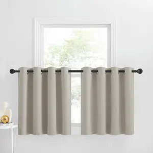 Kitchen Valance Treatment Blackout Tiers for Small Window Short Curtain Country Window Cover for Living Room/Basement, W52 x L30, 2 Panels, Natural