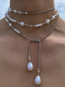 Vintage Imitation Pearl Long Necklace for Women, Versatile Wearable Jewelry, Simple Handmade Beaded Party Holiday Elegant Necklace