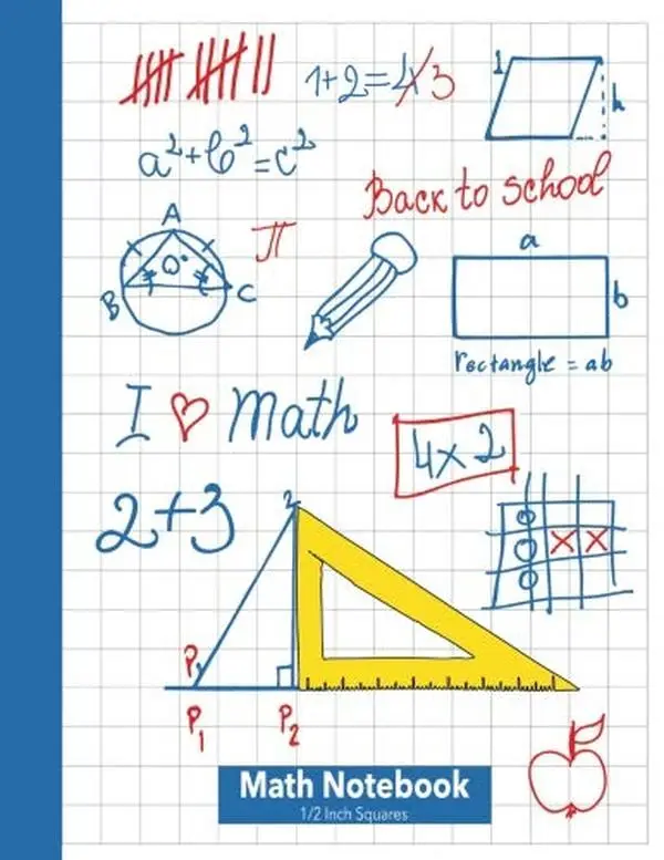 Math Notebook 1/2 Inch Squares: Lined Graph Paper Composition Notebook [Large8.5X11] 2 squares per inch