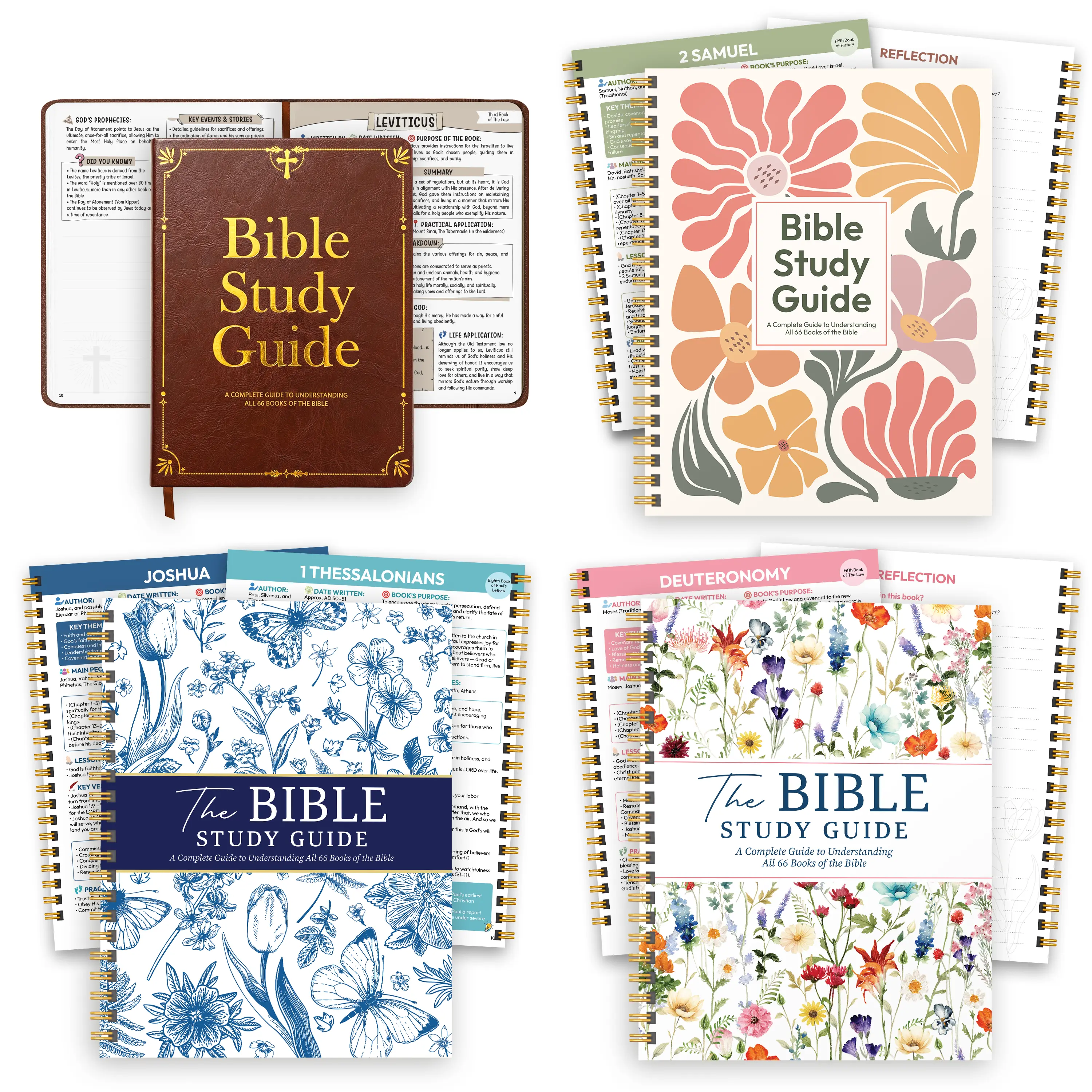 Bible Study Guide for Women & Men, Christian 52-Week Bible in a Year Guide, Beginner-Friendly Study of All 66 Books with Life Application & Reflection Notes, Premium Lay-Flat Hardcover Devotional Journal Workbook, Easter/Mother’s Day Gift
