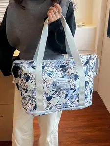 1pc  Simple floral versatile travel bag with new plant print design, large capacity layered storage, hand-held crossbody, fitness travel, commuting, business travel, lightweight travel bag
